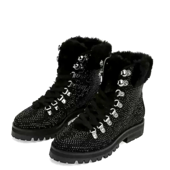 Express Black Rhinestone Combat Boots 